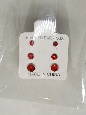 $1 | Red | Multi‑Size 3‑Pair Rhinestone Stud Earring Set